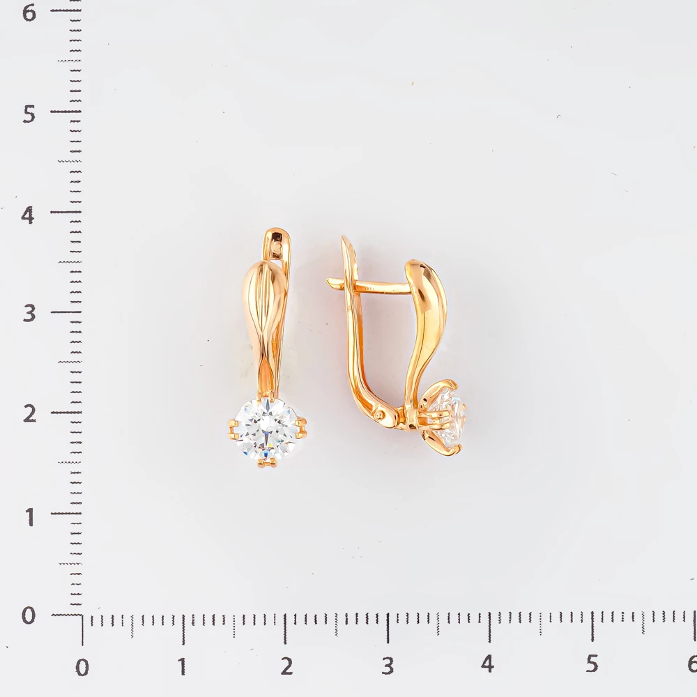Серьги с фианитом из красного золота 585 пробы