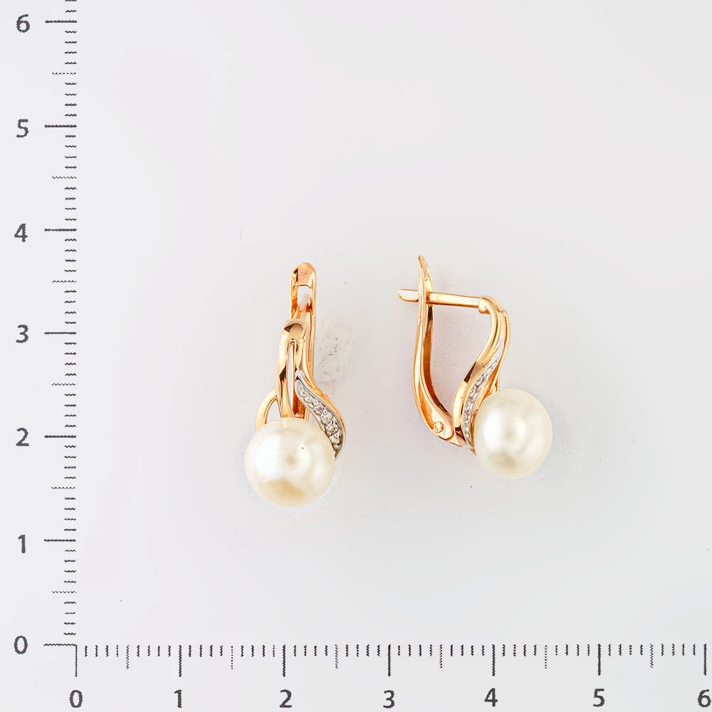 Серьги с культивированным жемчугом из красного золота 585 пробы