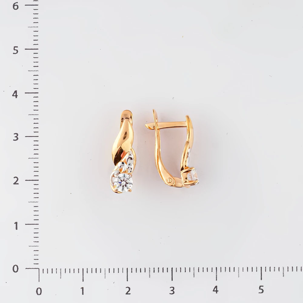 Серьги с фианитом из красного золота 585 пробы