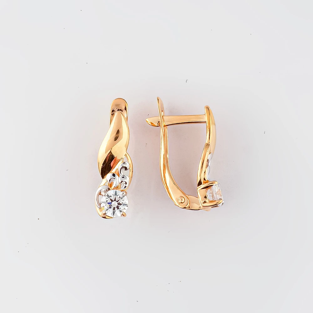 Серьги с фианитом из красного золота 585 пробы