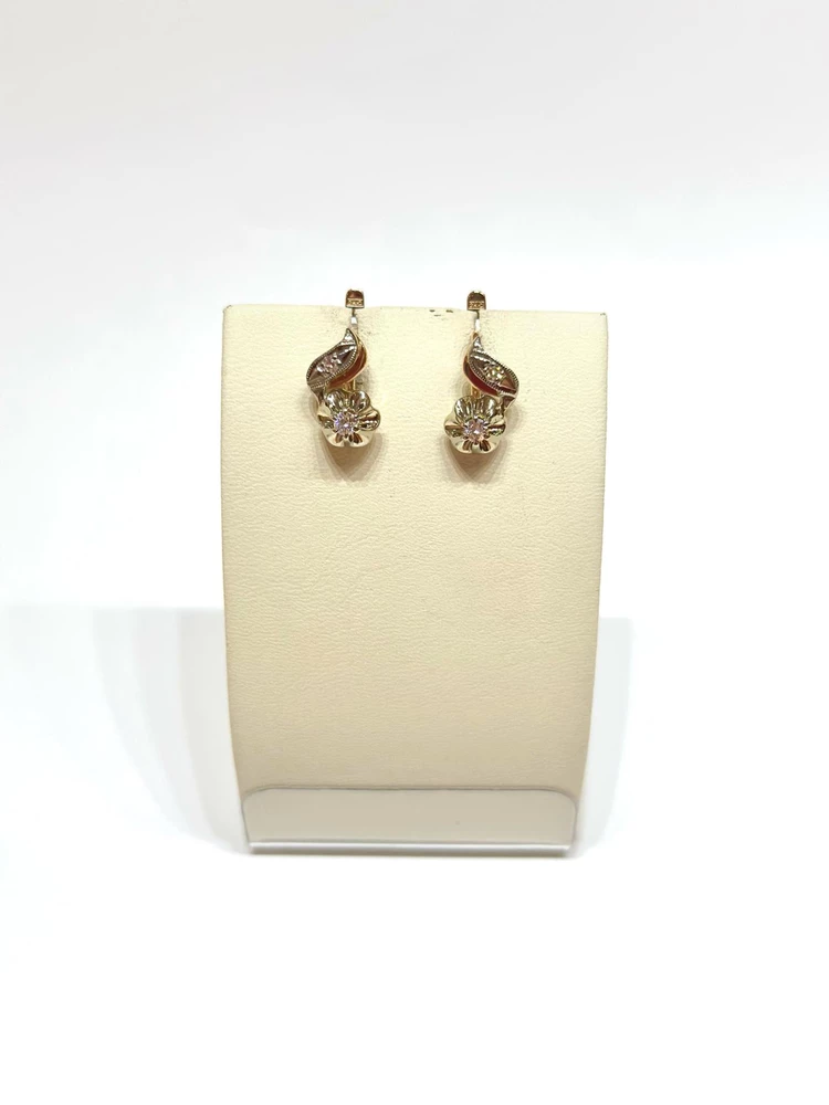 Серьги с бриллиантом из красного золота 585 пробы