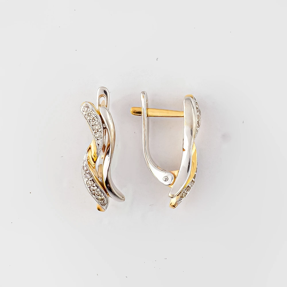 Серьги с бриллиантом из желтого золота 585 пробы