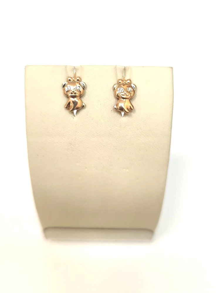 Серьги с фианитом из красного золота 585 пробы