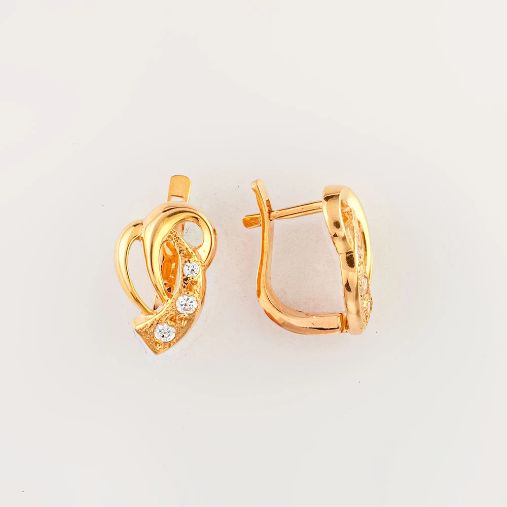 Серьги с фианитом из красного золота 585 пробы