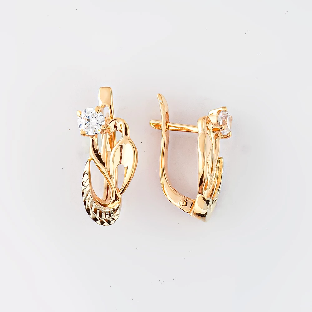 Серьги с фианитом из красного золота 585 пробы