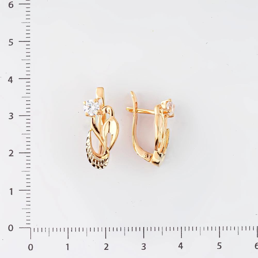 Серьги с фианитом из красного золота 585 пробы