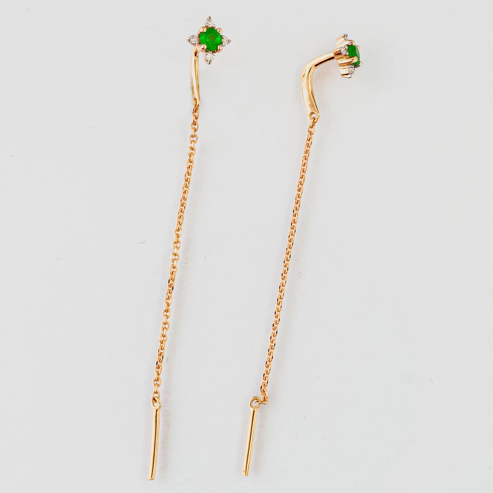 Серьги с изумрудом из красного золота 585 пробы