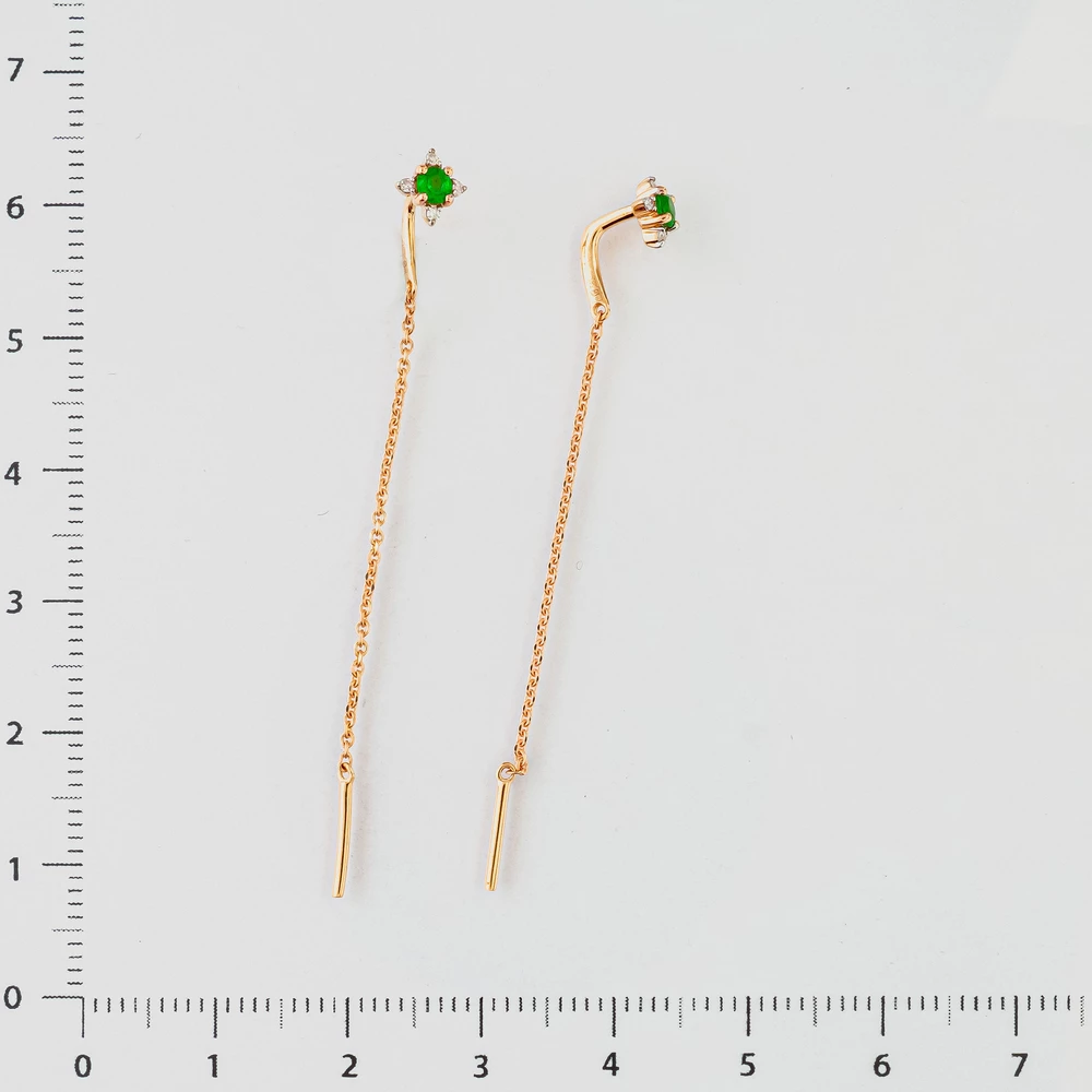Серьги с изумрудом из красного золота 585 пробы