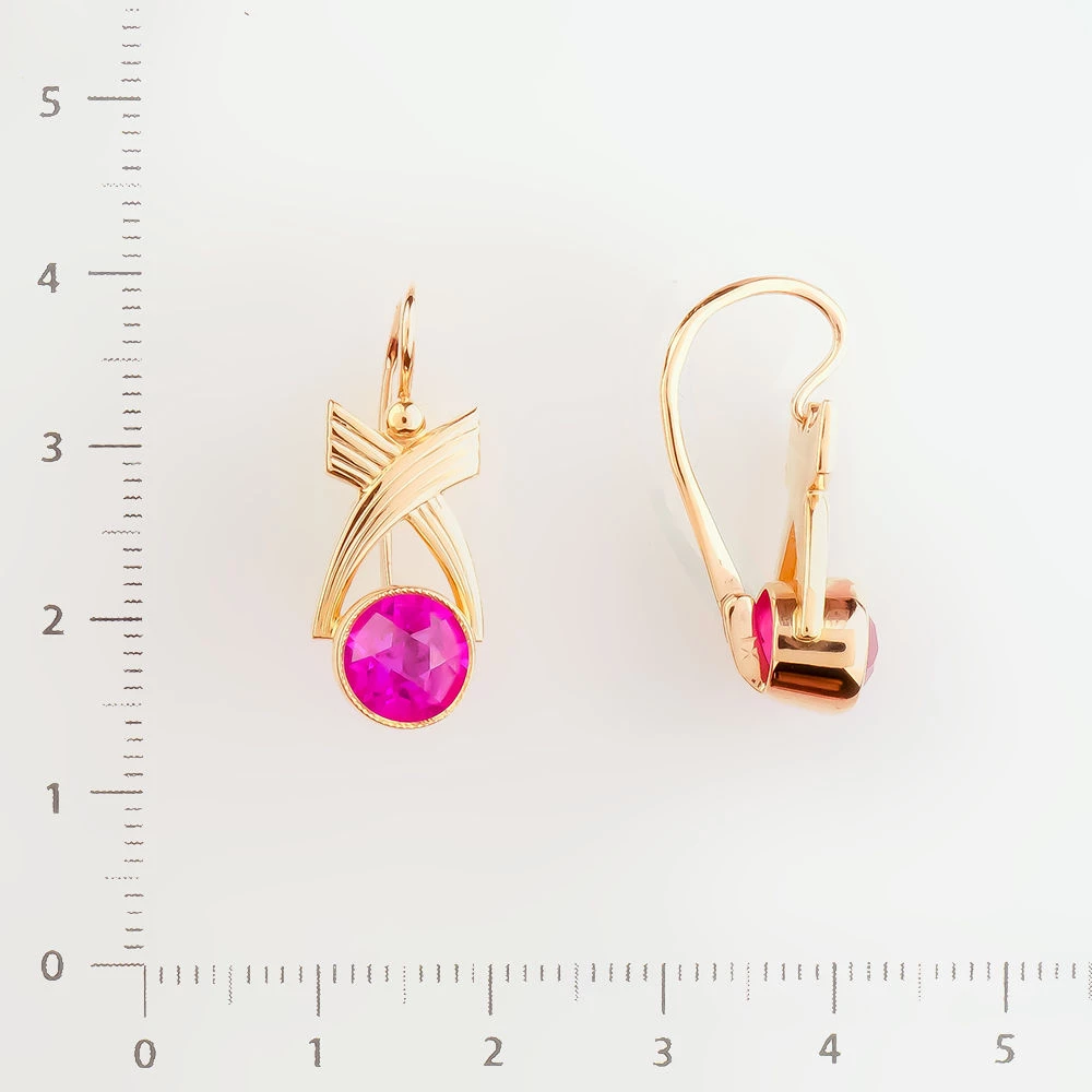 Серьги с фианитом из красного золота 583 пробы