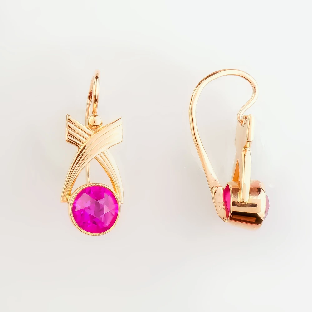 Серьги с фианитом из красного золота 583 пробы