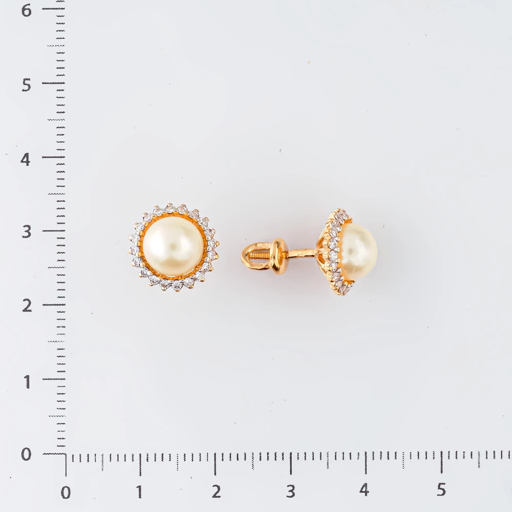 Серьги с культивированным жемчугом из красного золота 585 пробы