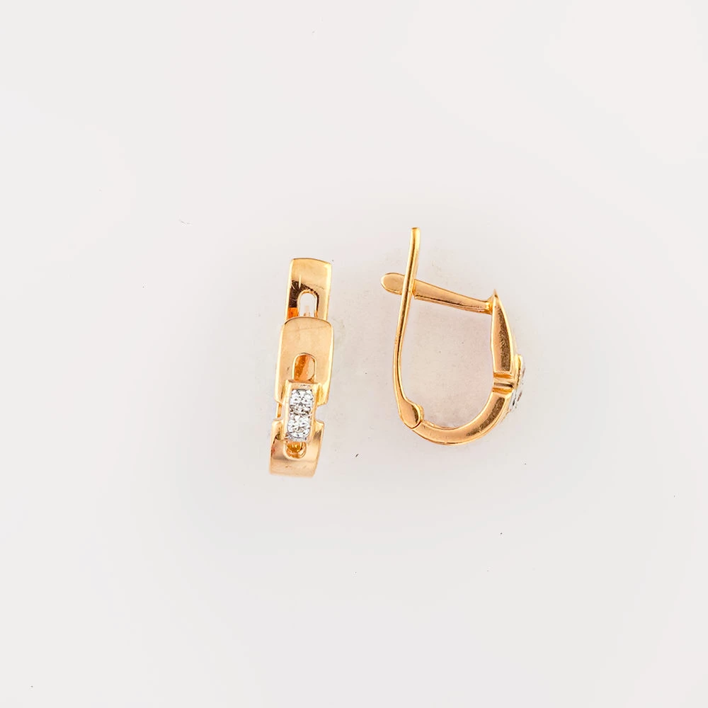 Серьги с фианитом из красного золота 585 пробы