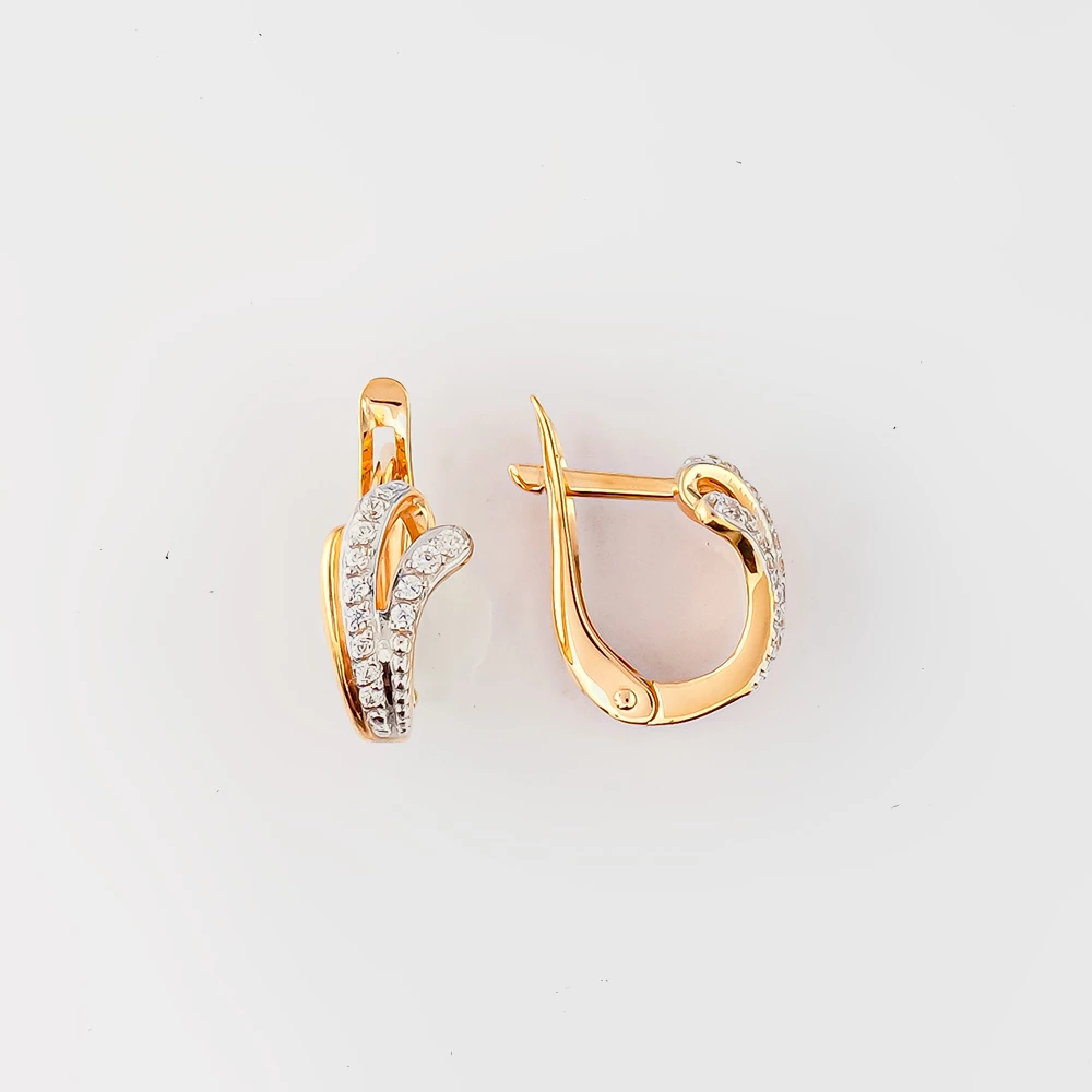 Серьги с фианитом из красного золота 585 пробы