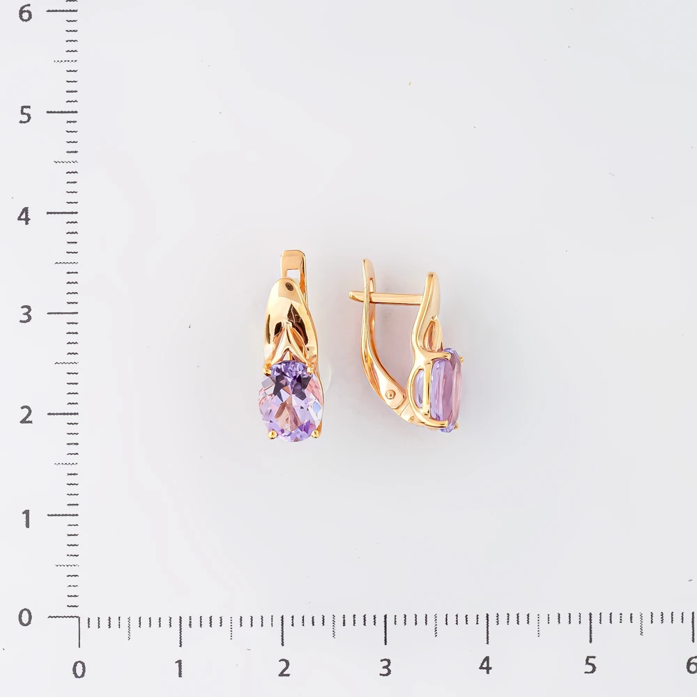 Серьги с аметистом из красного золота 585 пробы