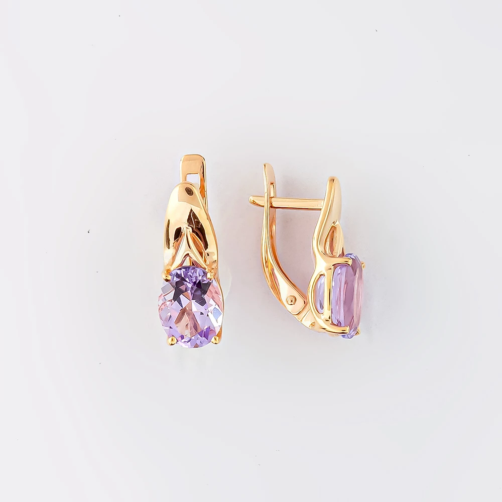 Серьги с аметистом из красного золота 585 пробы