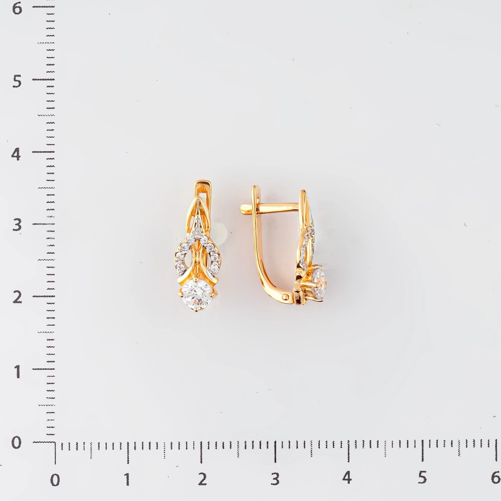 Серьги с фианитом из красного золота 585 пробы