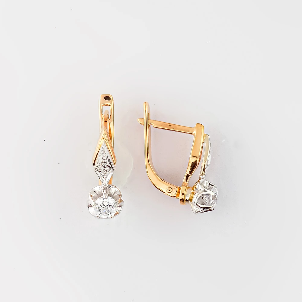 Серьги с фианитом из красного золота 585 пробы