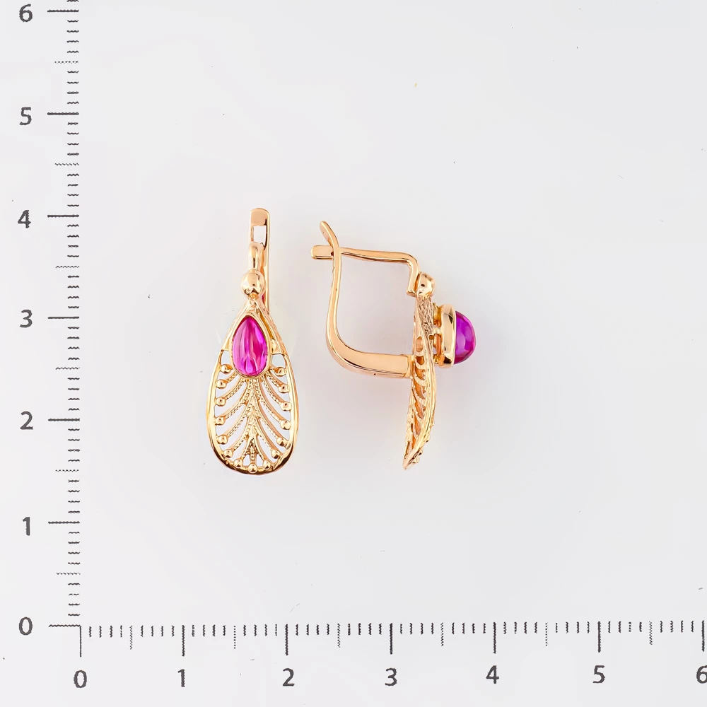 Серьги с фианитом из красного золота 583 пробы