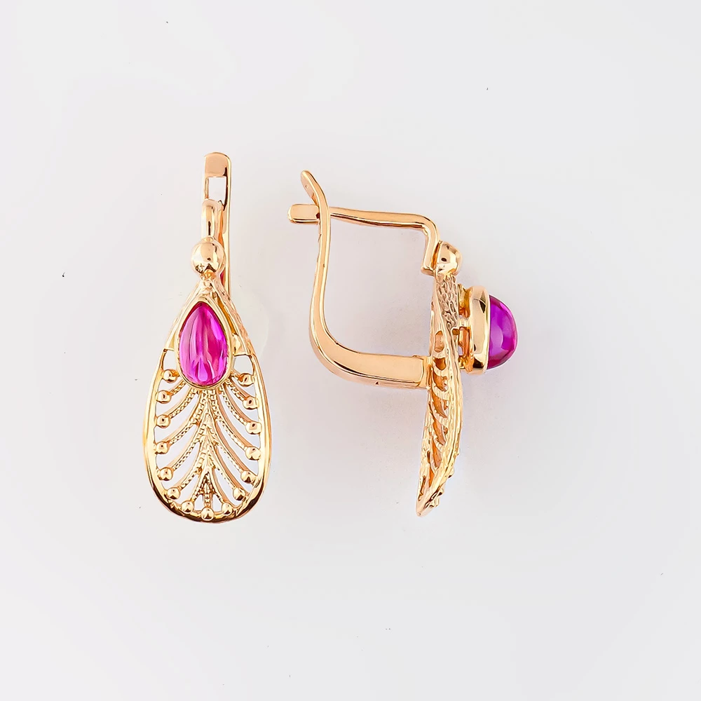 Серьги с фианитом из красного золота 583 пробы