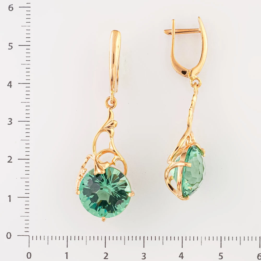 Серьги с кварцем из красного золота 585 пробы