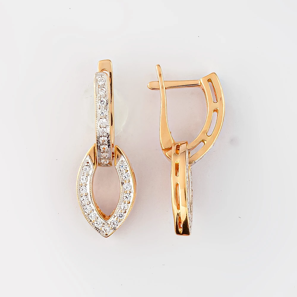 Серьги с фианитом из красного золота 585 пробы