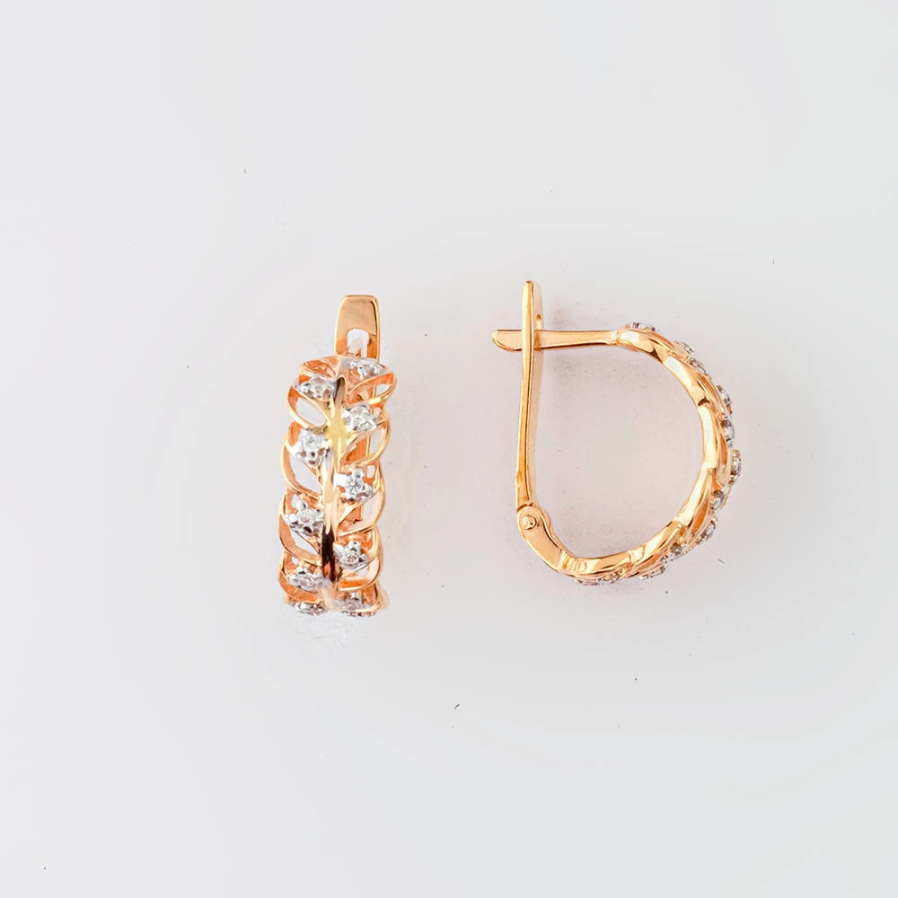 Серьги с фианитом из красного золота 585 пробы