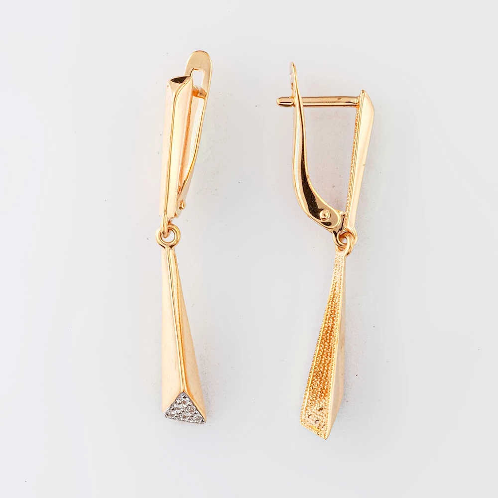 Серьги с фианитом из красного золота 585 пробы