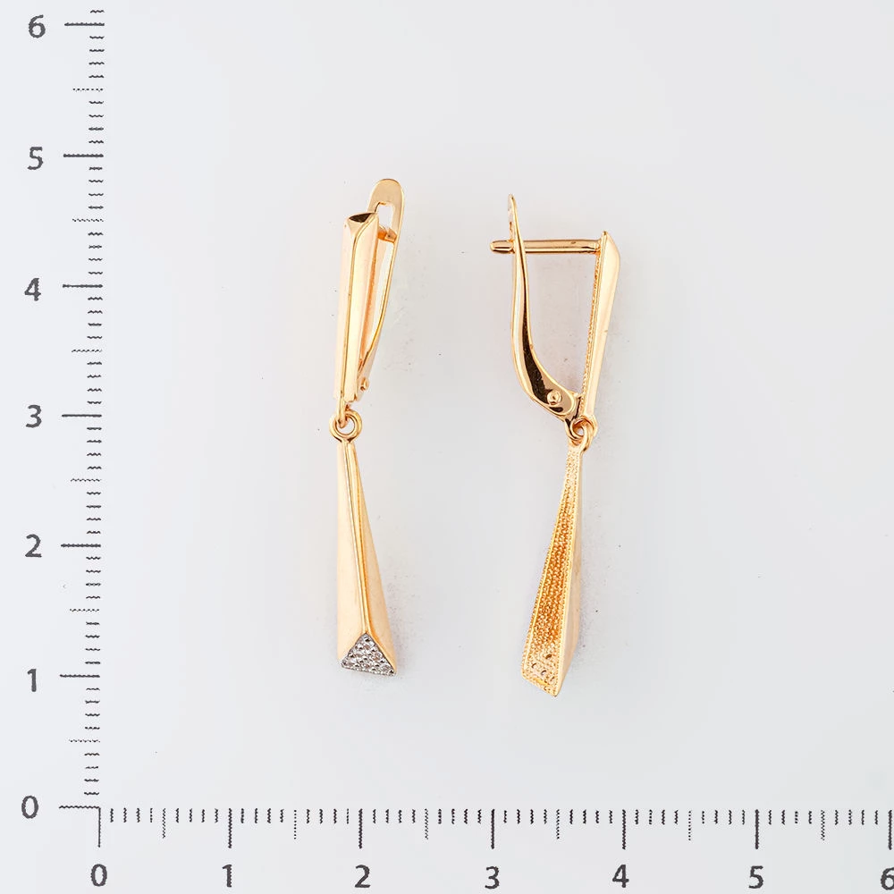 Серьги с фианитом из красного золота 585 пробы