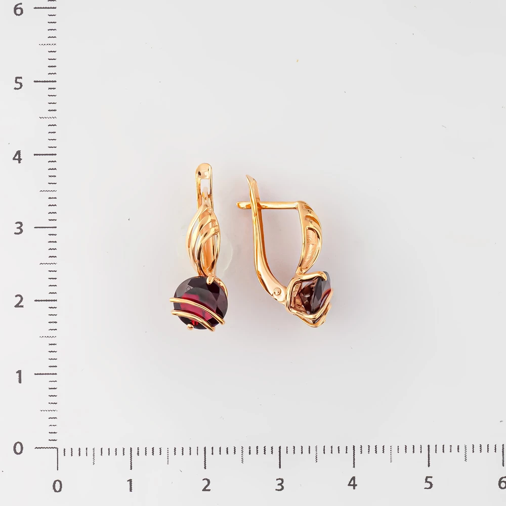 Серьги с гранатом из красного золота 585 пробы