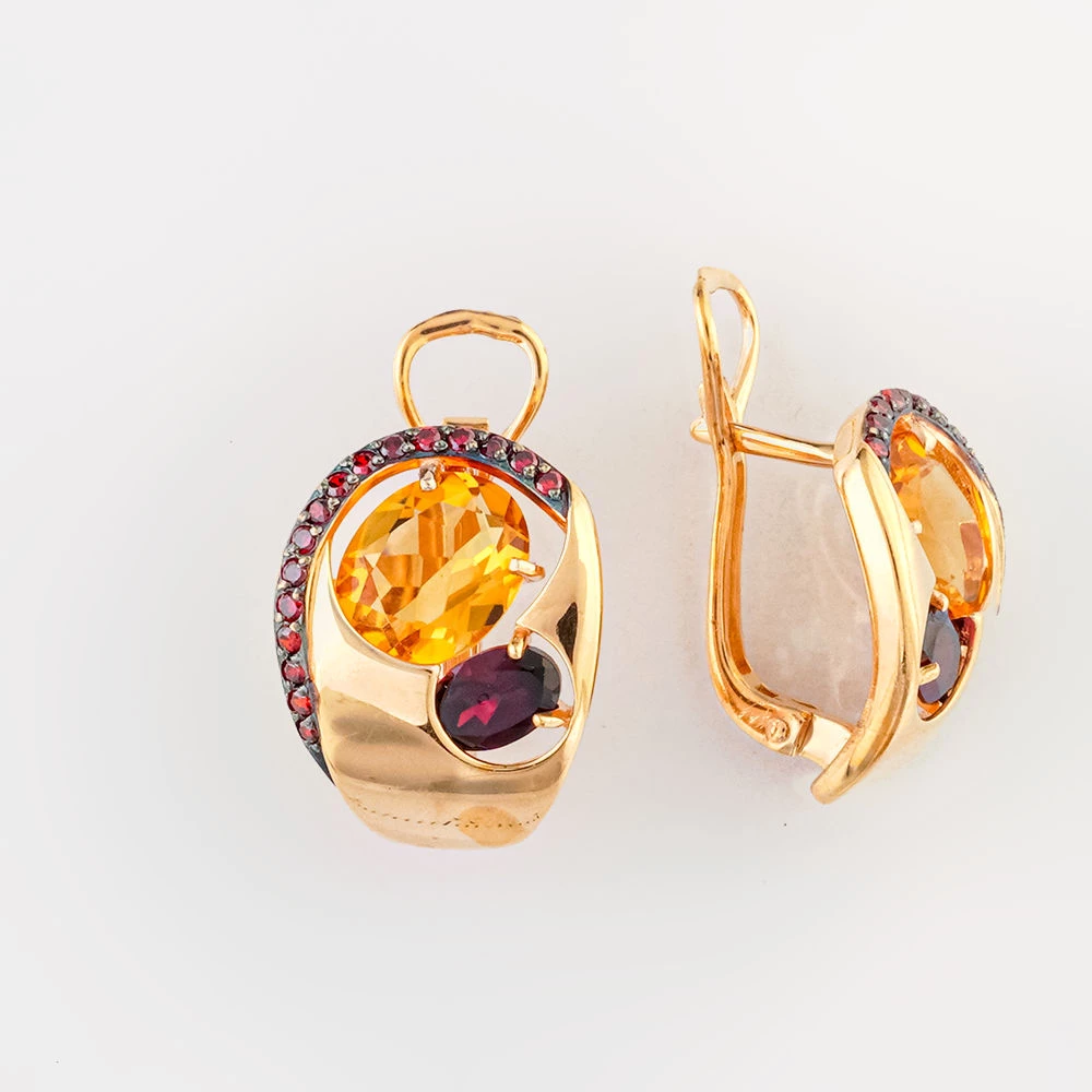 Серьги с гранатом из красного золота 585 пробы