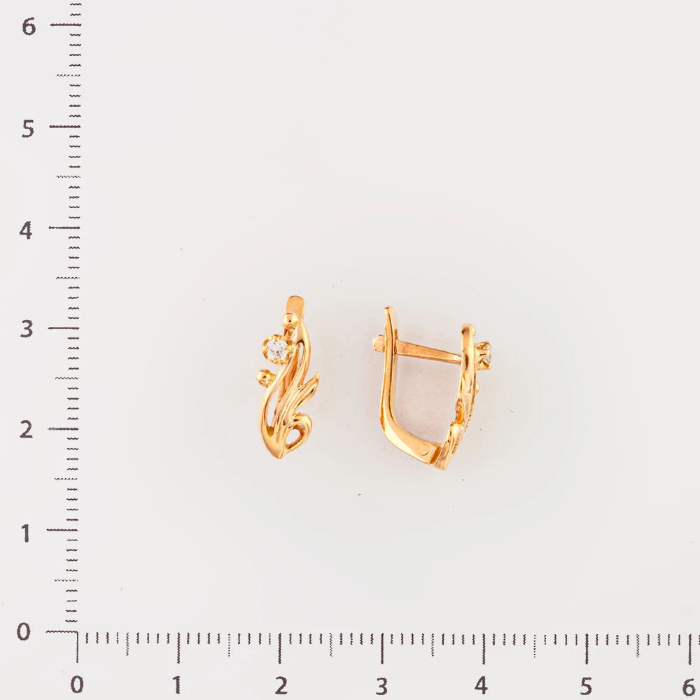 Серьги с фианитом из красного золота 585 пробы