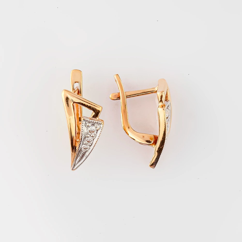 Серьги с фианитом из красного золота 585 пробы