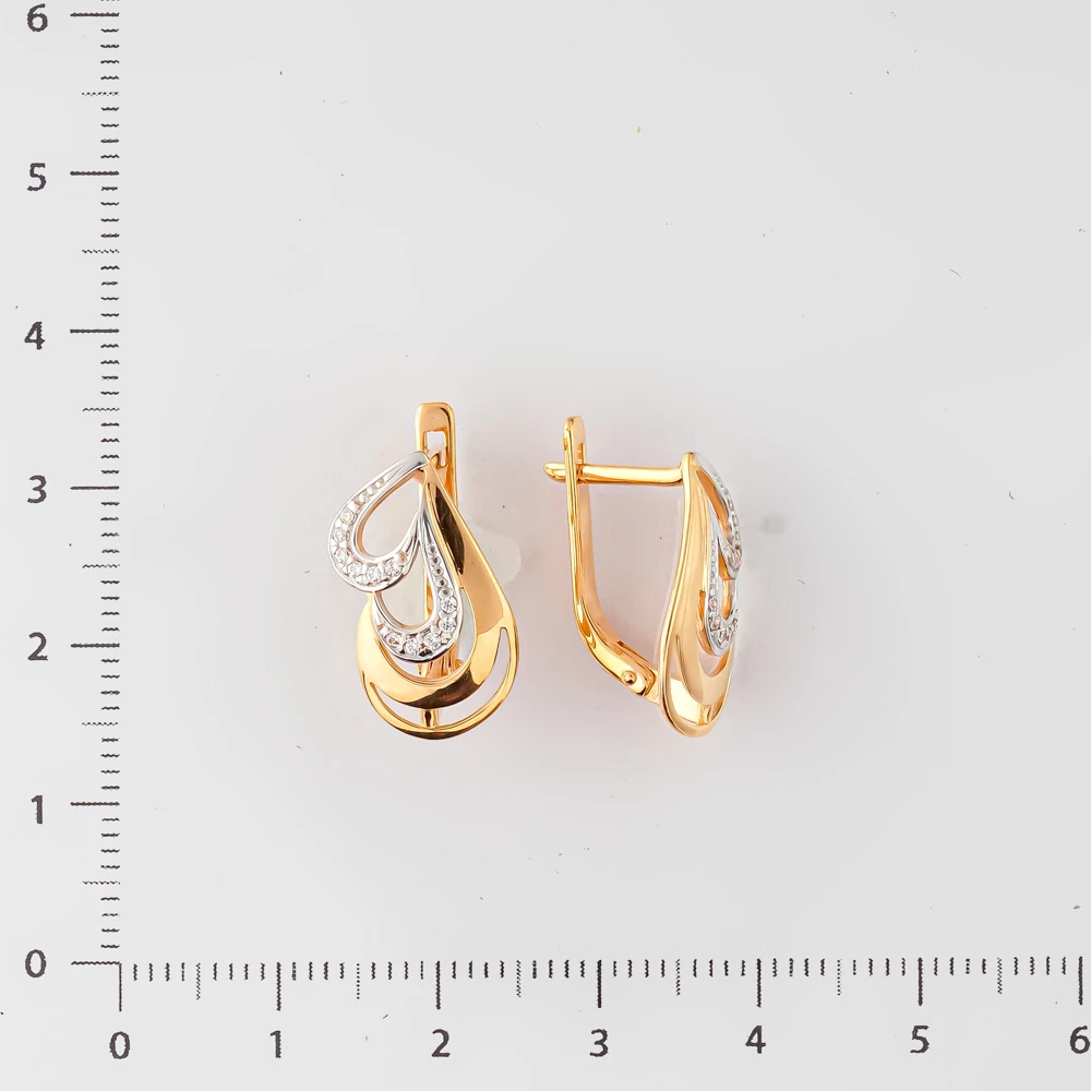 Серьги с фианитом из красного золота 585 пробы