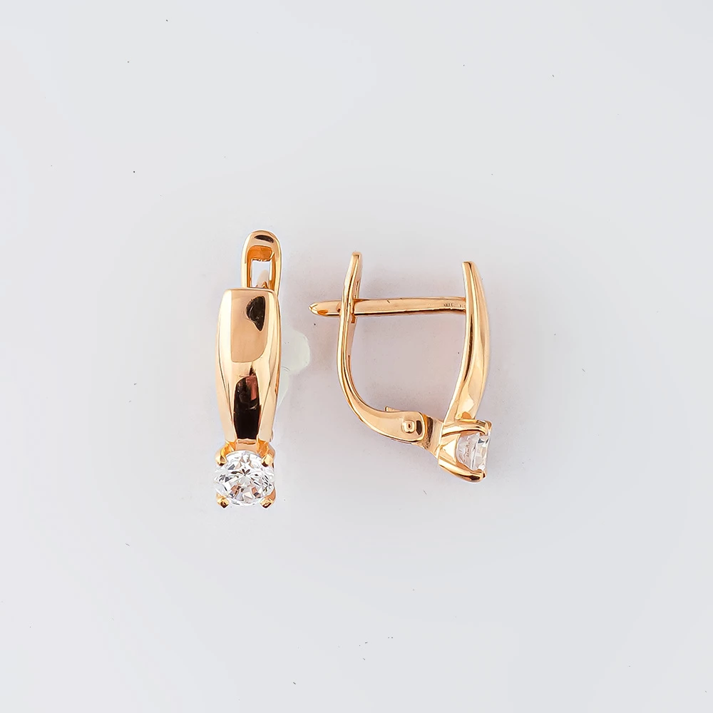 Серьги с фианитом из красного золота 585 пробы