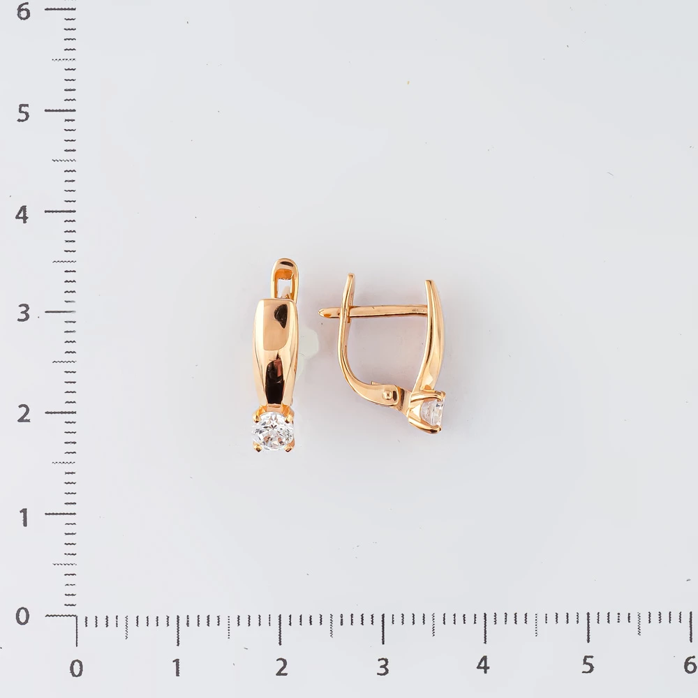 Серьги с фианитом из красного золота 585 пробы