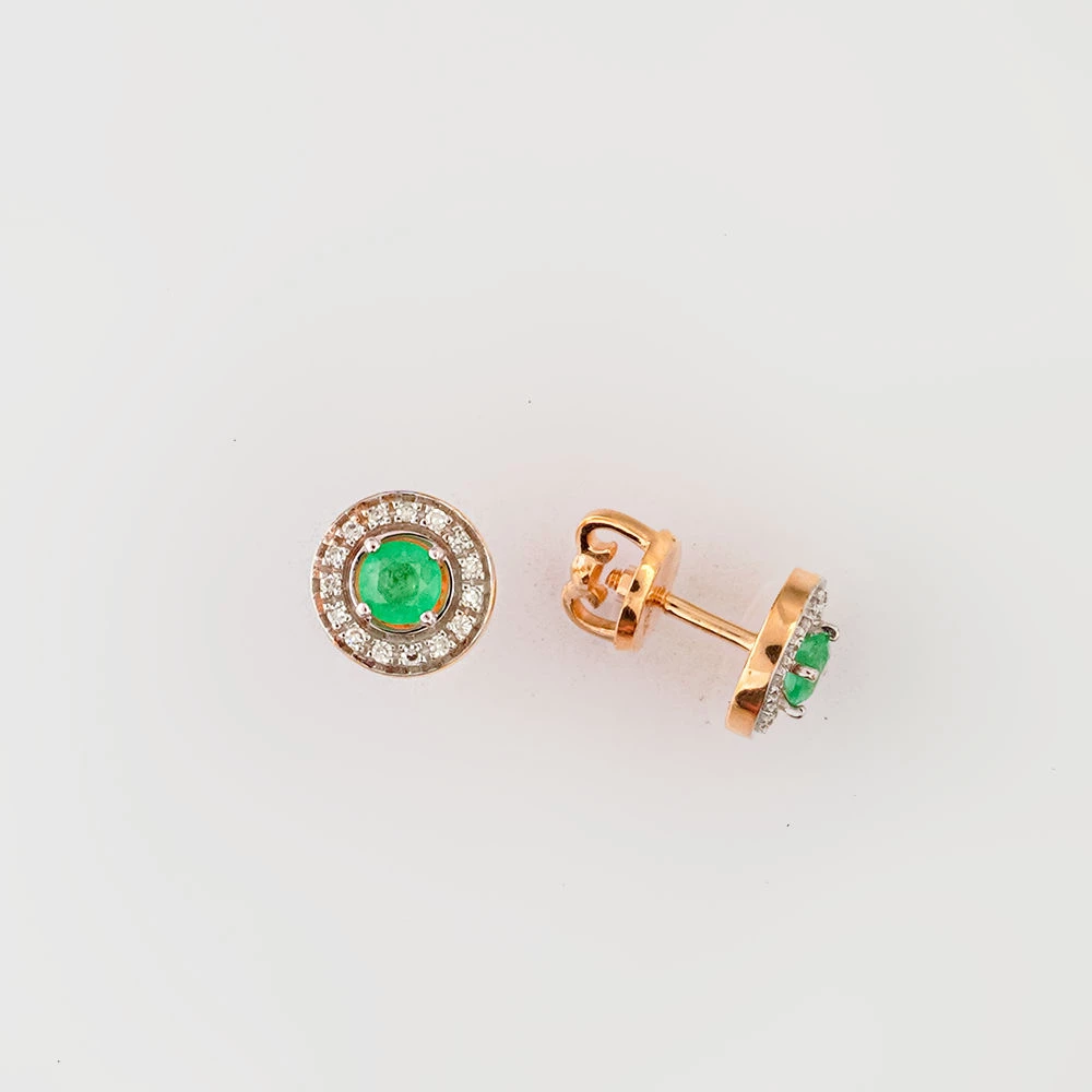 Серьги с изумрудом из красного золота 585 пробы Серьги с изумрудом из красного золота 585 пробы