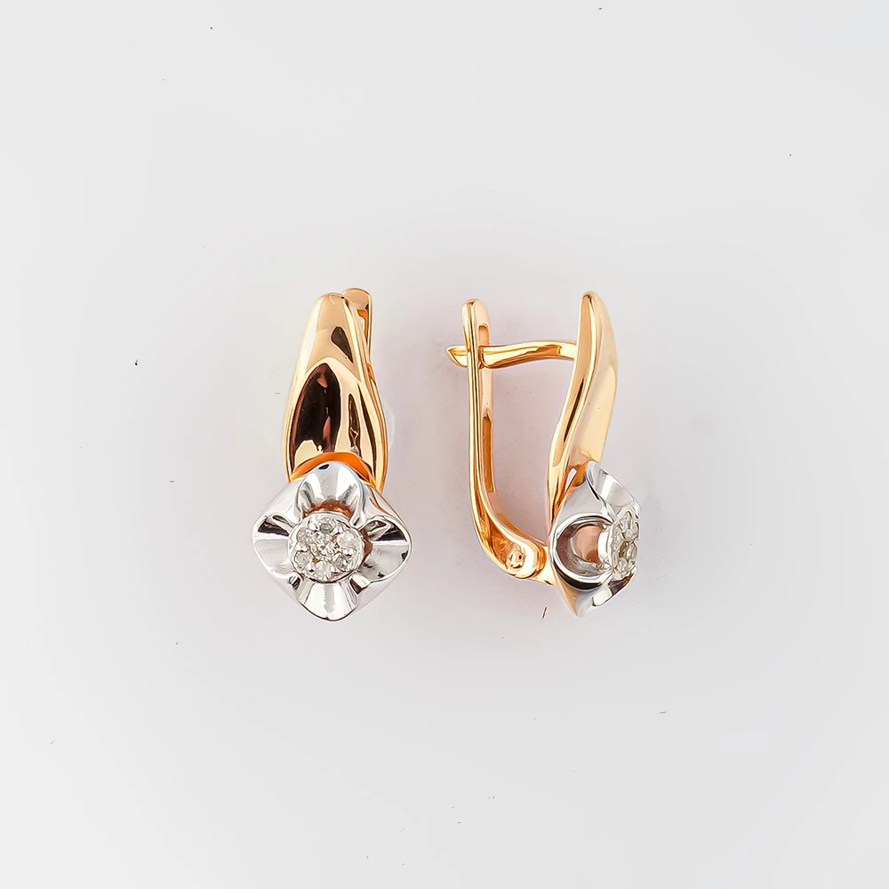 Серьги с бриллиантом из красного золота 585 пробы