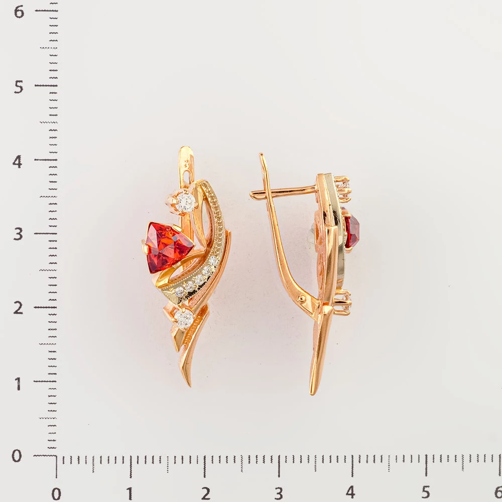 Серьги с фианитом из красного золота 585 пробы