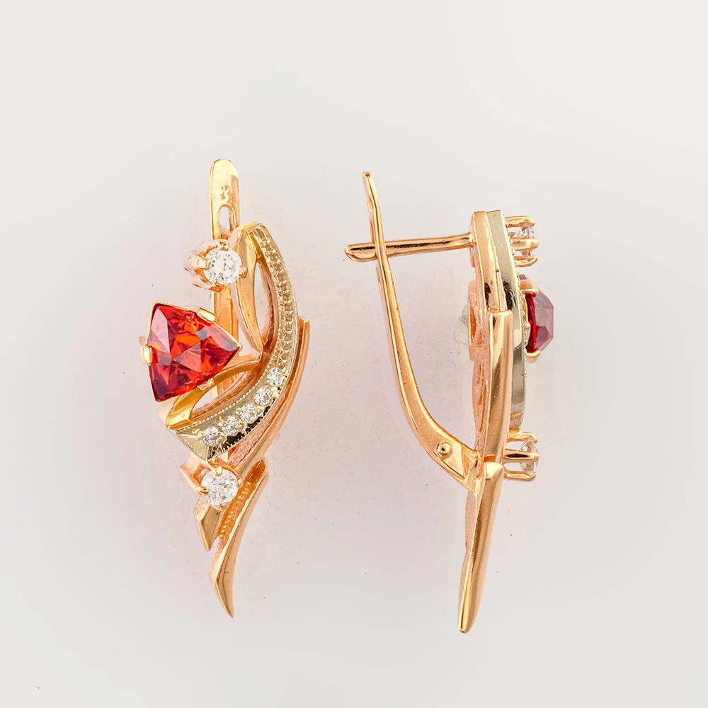 Серьги с фианитом из красного золота 585 пробы