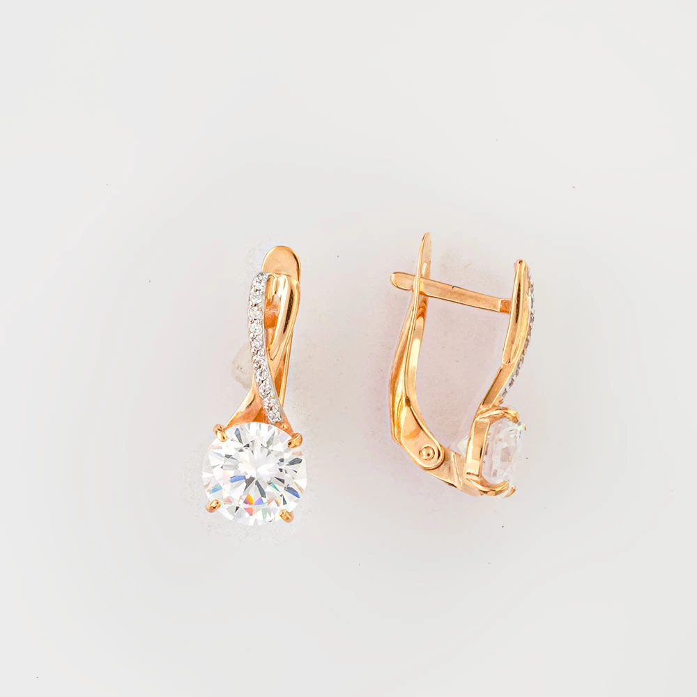 Серьги с фианитом из красного золота 585 пробы
