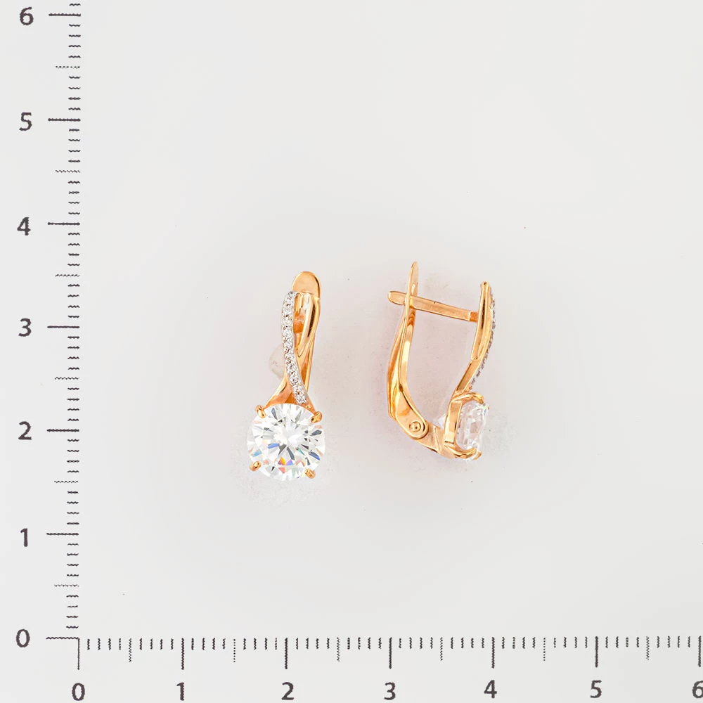 Серьги с фианитом из красного золота 585 пробы