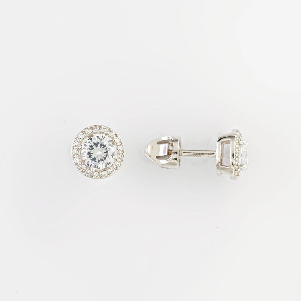 Серьги с фианитом из белого золота 585 пробы