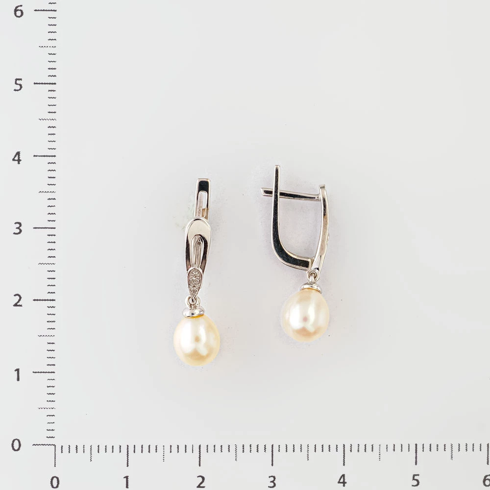 Серьги с культивированным жемчугом из белого золота 585 пробы