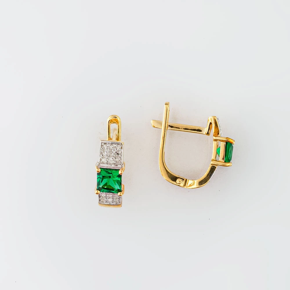 Серьги с изумрудом синтетическим из красного золота 585 пробы