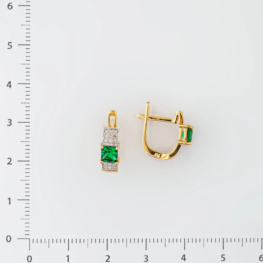Серьги с изумрудом синтетическим из красного золота 585 пробы