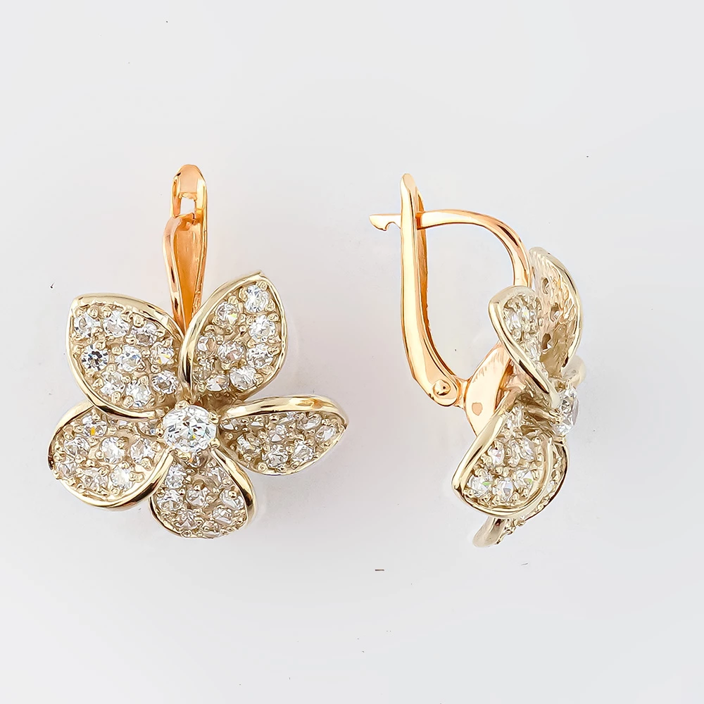 Серьги с фианитом из белого золота 585 пробы