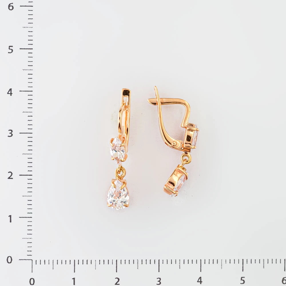 Серьги с фианитом из красного золота 585 пробы