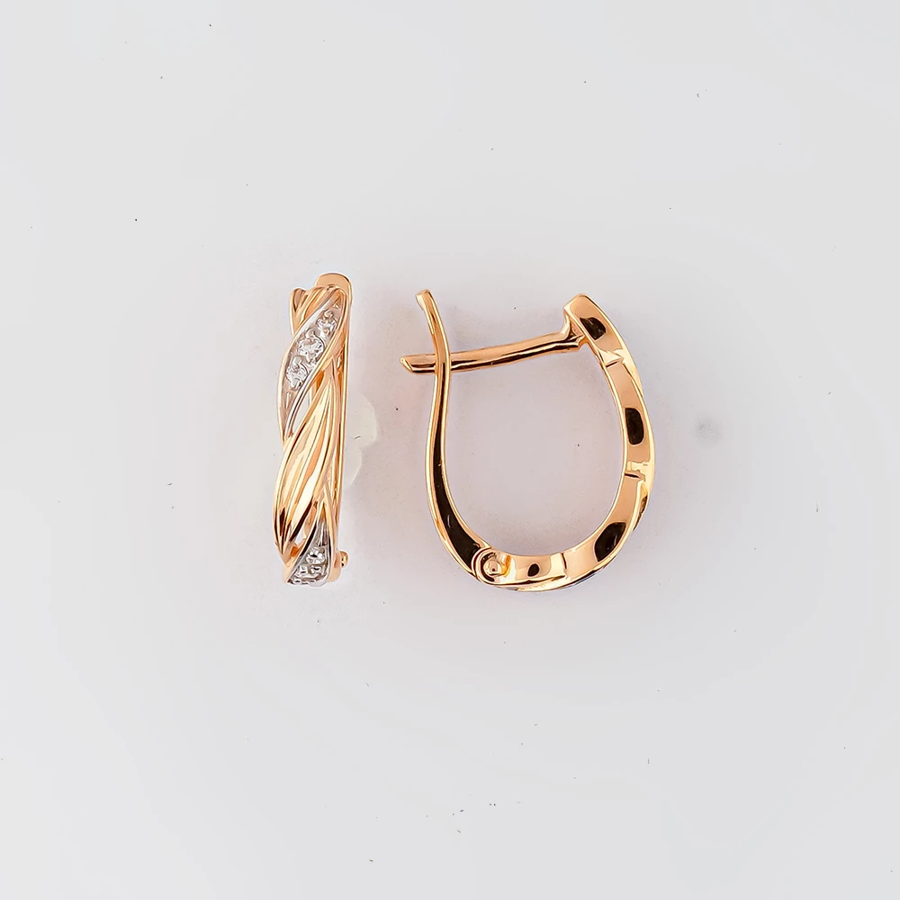 Серьги с фианитом из красного золота 585 пробы