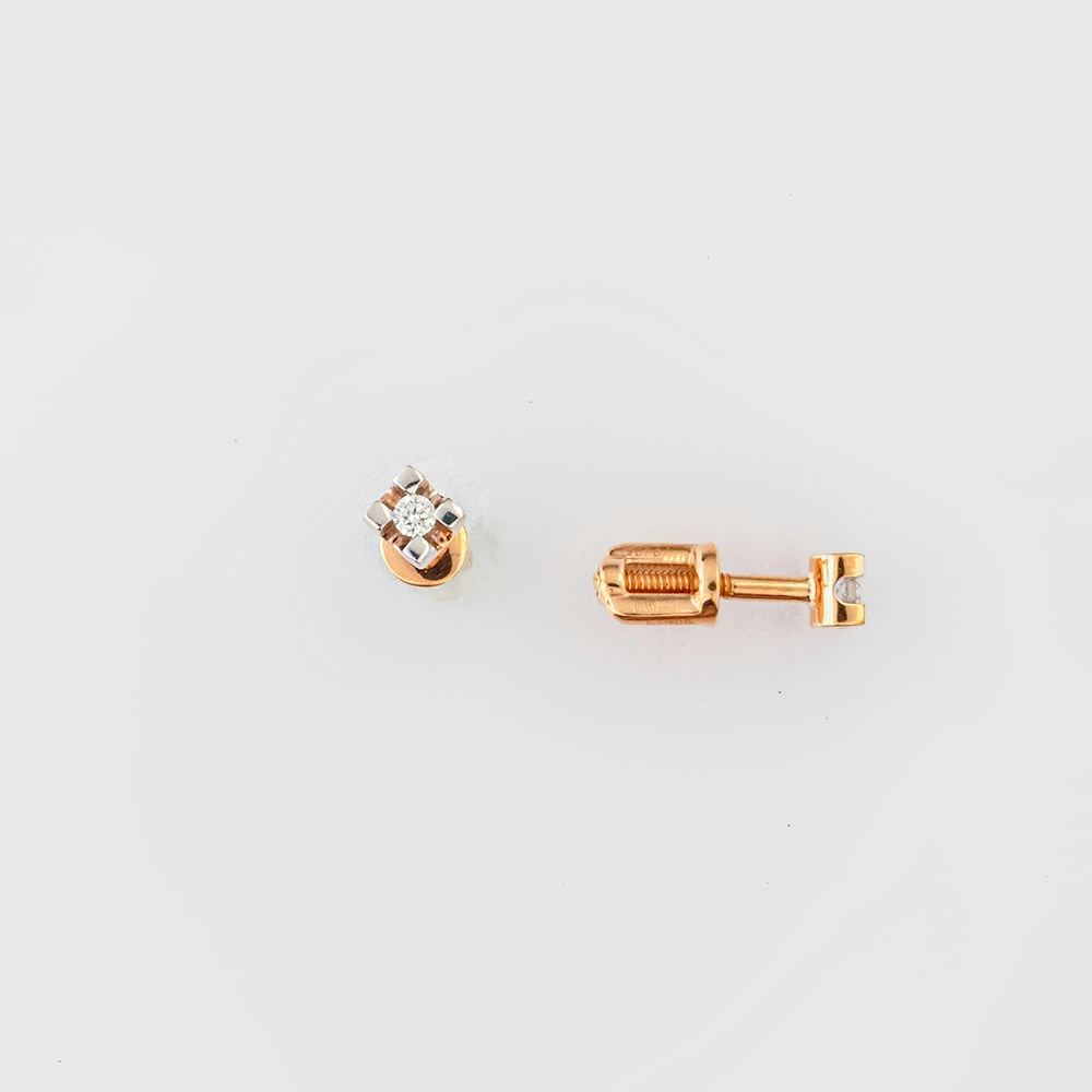 Серьги с бриллиантом из красного золота 585 пробы