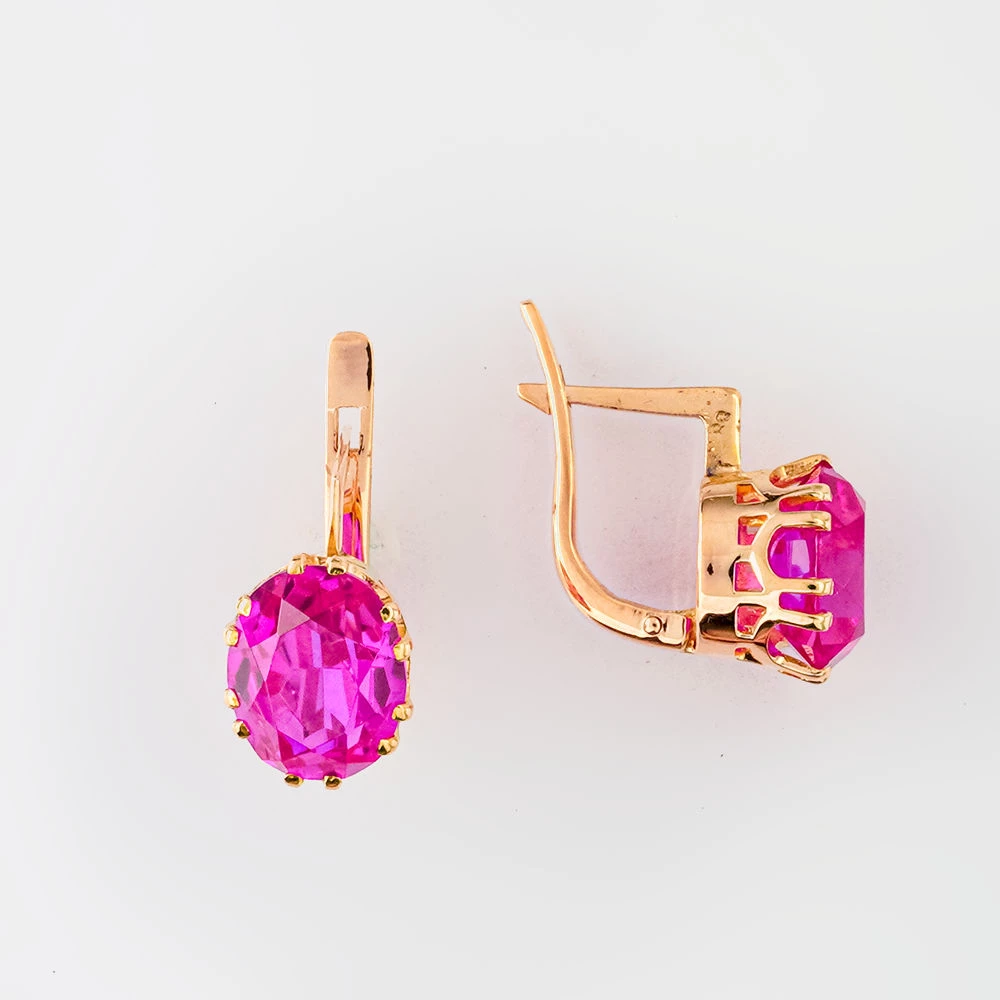 Серьги с фианитом из красного золота 583 пробы